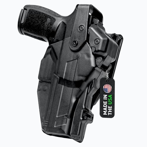 Alien Gear Rapid Force Level 3 Retention Duty Holster - Matte Black - Mid Ride Slide, Right Hand - Sig P320 Carry/Compact/XCompact/Full 9/40 - No Light - QDS (Full System) - Hooded Design - Adjustable