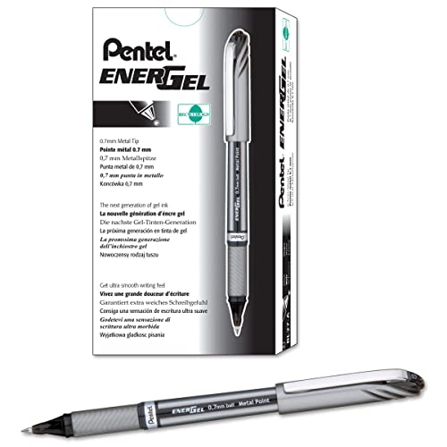 Pentel EnerGel NV Liquid Gel Pens, Medium Point, 0.7 mm, 54% Recycled, Black Ink, Pack Of 12 Pens