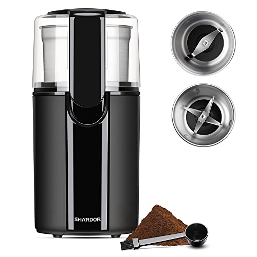 SHARDOR Coffee Grinder Electric, Spice Grinder Electric, Herb Grinder, Grinder for Coffee Bean Spices and Seeds with 2 Removable Stainless Steel Bowls, Black