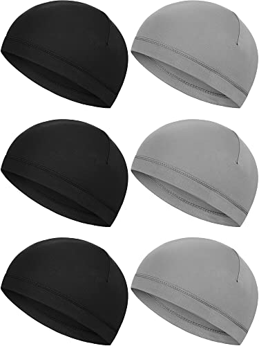 Boao 6 Pieces Skull Caps Helmet Liner Sweat Wicking Running Hats Cycling Caps for Men Women (Black, Grey, Large)