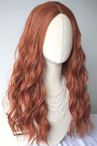 Red Hair Wig Long Curly Costume Wigs Synthetic Red copper Wavy curly Wig 28inces For women Halloween Costume (Copper Red)