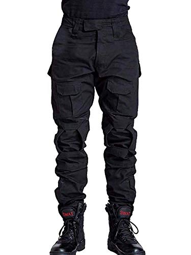 TRGPSG Men's Hiking Pants, Ripstop Camo Cargo Pants, Multi-Pocket Casual Work Pants WG3F Black 34