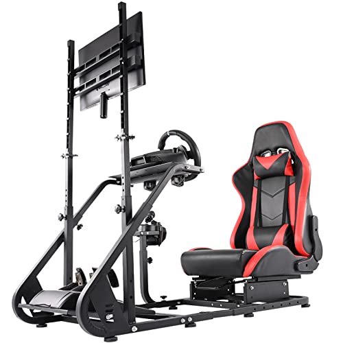 Dardoo Racing Simulator Cockpit with Seat and Monitor Stand Fits for Logitech G923 G29 G920, Thrustmaster Racing Wheel Stand Compatible with Xbox One, PS4, PC, Without Wheel, Pedal, Shift and Monitor