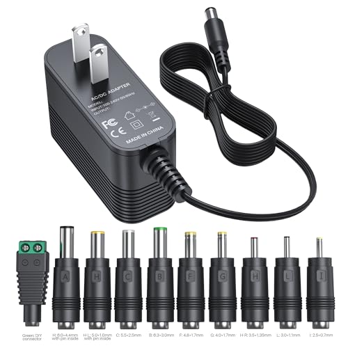 9V Power Supply AC Adapter DC 9V Power Cord Universal Power Adapter 9V Charger with 10 Interchangeable Jacks Compatible with 1000mA 900mA 800mA 700mA 600mA 500mA 400mA 300mA 200mA 100mA Electronics