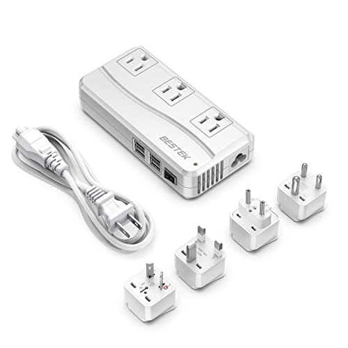 BESTEK Universal Travel Adapter, Worldwide Plug Adapter 110-220V to 110V Voltage Converter 250W with 6A 4-Port USB Charging 3 AC Sockets and EU/UK/AU/US/India International Outlet Adapter