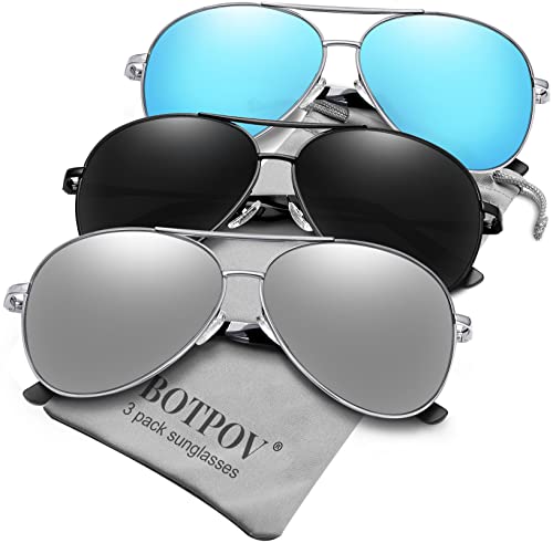 BOTPOV Aviator Sunglasses for Men Women Polarized UV400 Protection Mirrored Lens Metal Frame with Spring Hinges