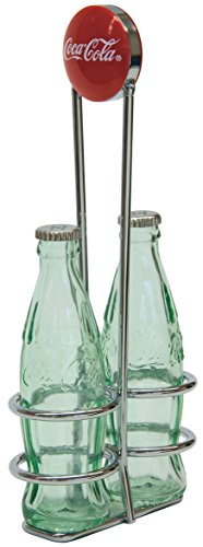 TableCraft Coca-Cola Salt and Pepper Shaker Set with Chrome Plated Metal Rack, Coca-Cola Salt and Pepper Shaker Set