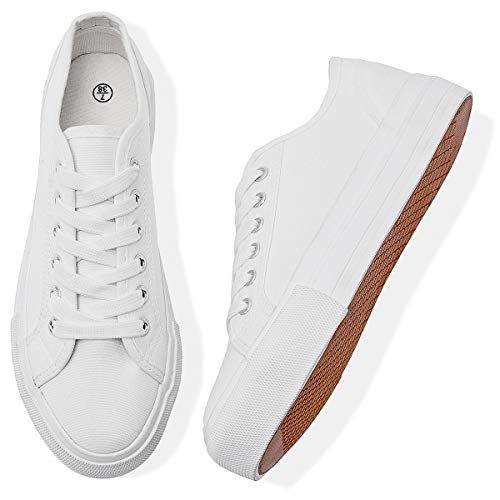 Adokoo Platform Sneakers for Women Low Top Fashion Sneakers (White,US7)