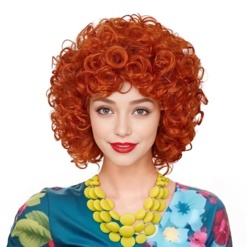 ColorGround Short Fluffy Curly Orange Red Cosplay Wig Women Costume for Halloween