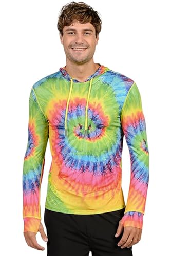 INGEAR Men's Performance UPF 50+ UV/Sun Protection Hoodie T-Shirt Long Sleeve with Pockets SPF Shirt Running Hiking Shirt (Bright Tie Dye, Large)