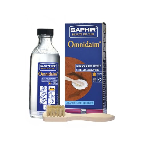 SAPHIR BEAUTÉ DU CUIR Omnidiam Nubuck Suede Cleaner - Shoe Cleaning Kit with Brush - Effective Solution for Suede, Nubuck, Crepe and Canvas - 100ml
