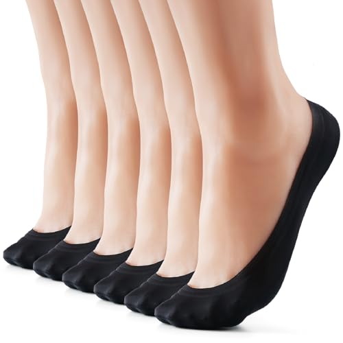 WISVOOO 3-6 Pairs No Show Socks Women Nylon Ultra Low Cut Non-Slip Thin Liner Socks Invisible Hidden Socks for Flats