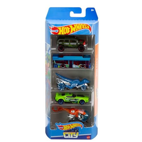 Hot Wheels 5-Car Pack of 1:64 Scale Vehicles, Gift for Collectors & Kids Ages 3 Years Old & Up