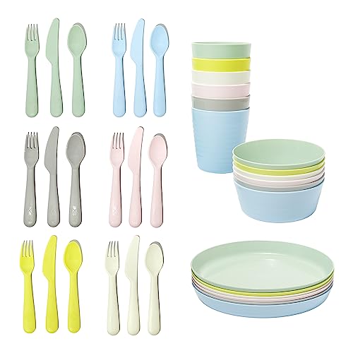 Ikea Kalas Pastel Colors Kids Plastic BPA Free Flatware, Bowl, Plate, Tumbler Set