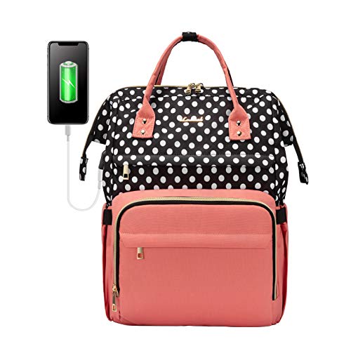 LOVEVOOK Laptop Backpack for Women Work Laptop Bag Stylish Teacher Backpack Business Computer Bags College Laptop Rucksack, Polka-Pink