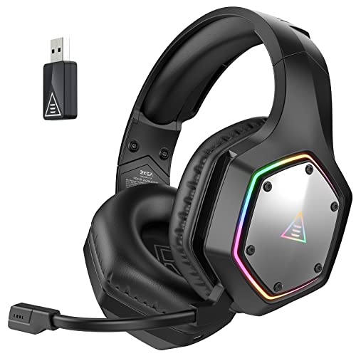 EKSA Wireless Headset for PC PS4 PS5 Computer - 7.1 Surround Sound, AI Intelligent Noise Cancelling Microphone(ENC), Low Latency 2.4G USB Dongle, 36 Hour Battery, Game/Music Mode, RGB Light