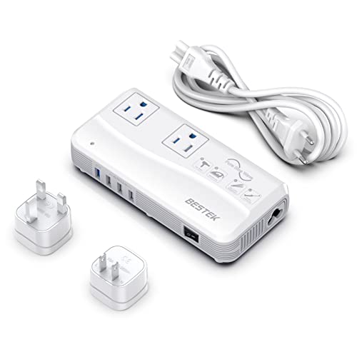 BESTEK Universal Travel Adapter Pure Sine Wave 220V to 110V Voltage Converter with 4 USB(1 PD35W) Charging and UK/AU/US/EU Worldwide Plug Adapter