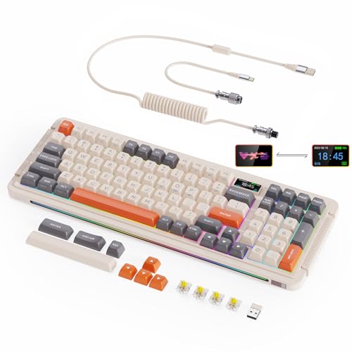 ROYALAXE L98 Wireless Mechanical Keyboard with 1.14” TFT LCD, Hot-swappable RGB Keyboard w/Gateron G Yellow Pro Switches, Bluetooth/2.4G/Wired, Gasket Mount, PBT Keycaps, Pebble White