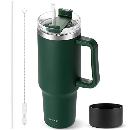 40 oz Tumbler with Handle | Stainless Steel Insulated Tumblers with Lids and Straw | Insulated Travel Mug Iced Coffee Cup | Keeps Cold for 34 Hours | Dishwasher Safe, BPA Free | Sage Green