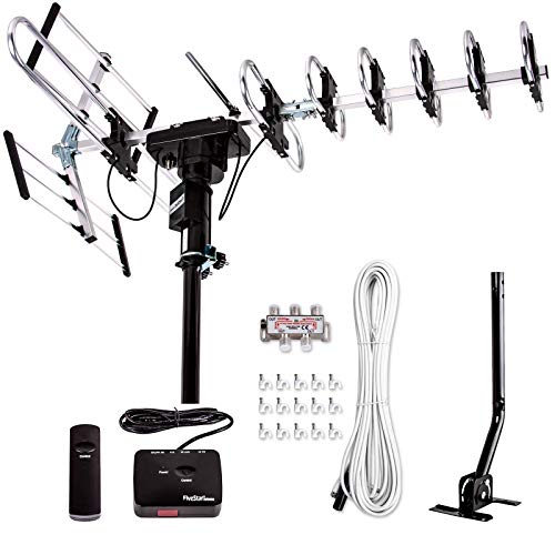 [Newest] Five Star Outdoor Digital Amplified HDTV Antenna - up to 200 Mile Long Range,Directional 360 Degree Rotation, HD 4K 1080P FM Radio, Supports 5 TVs Plus Installation Kit and Mounting Pole