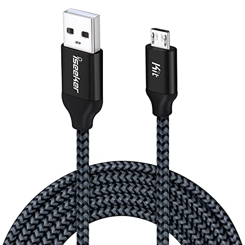Micro USB Cable PS4 15FT,iSeeker Black Extra Long Durable Braided Type A Male to Micro-B Male Charging Data Cord Compatible Samsung Galaxy S6 S7 Edge, PS4 Controller, BLU, Moto, Nexus, Smartphone