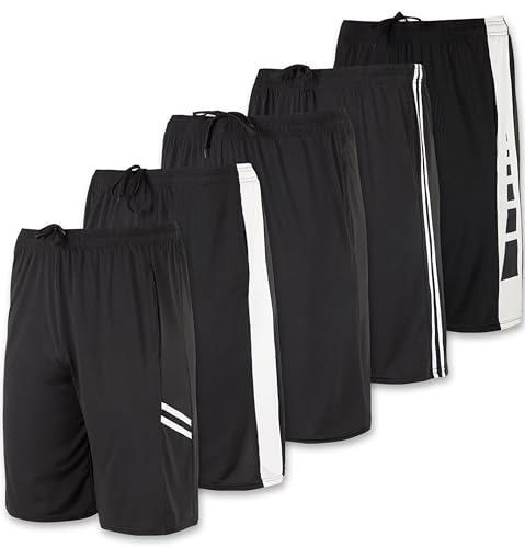 Real Essentials Mens Dry Fit Shorts Dri Active Wear Short Men Athletic Performance Basketball 9 Inch Inseam Sweat Tennis Soccer Running Essentials Gym Casual Workout Sports, Set 12, M, Pack of 5