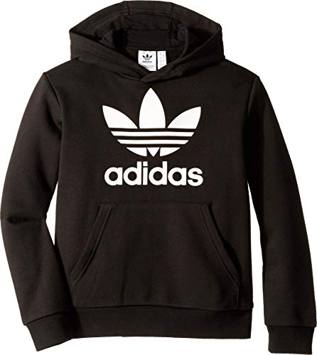 adidas Originals unisex child Trefoil Hoodie Sweatshirt, Black/White, Large US