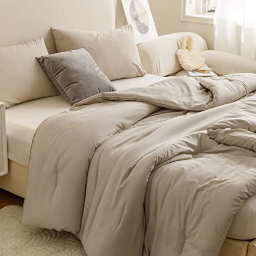 ROSGONIA Queen Comforter Set Oatmeal, 3pcs(1 Boho Oatmeal Comforter & 2 Pillowcases) All Season Soft Bedding Lightweight Bedspread Blanket Quilt Gifts