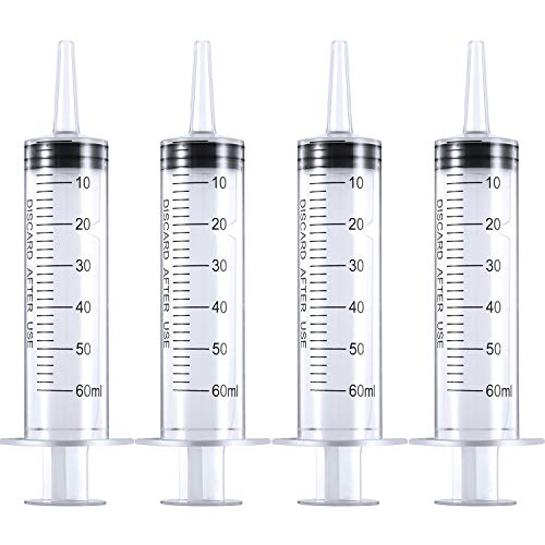 Frienda Large Plastic Syringe 4 Pack Measuring Syringe Tools Dispensing Multiple Uses(60 ml)