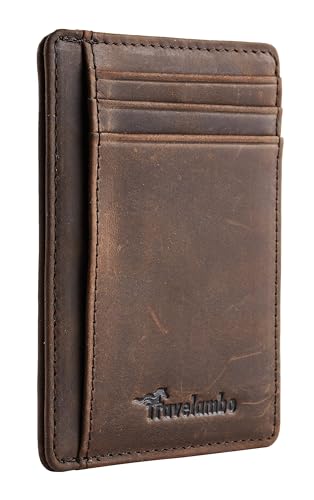 Travelambo Front Pocket Minimalist Leather Slim Wallet RFID Blocking Medium Size(02 CH Coffee