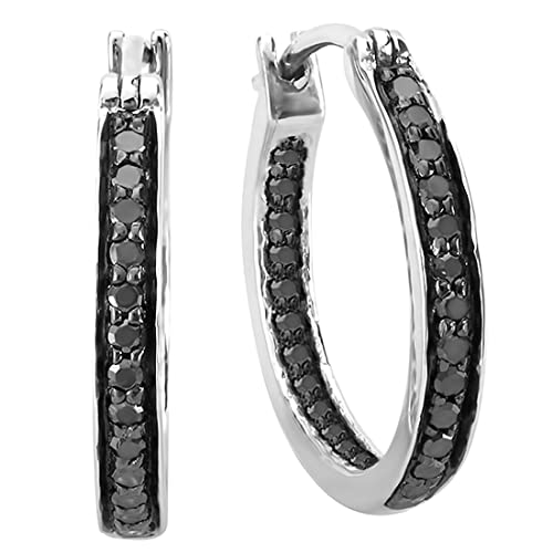 Dazzlingrock Collection 0.38 Carat (ctw) Round Black Diamond Lined Inside Out Hinged Post Hoop Earrings in 925 Sterling Silver