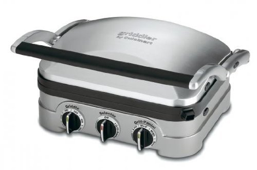 Cuisinart 5 In 1 Griddler with Panini Press, Full Grill and Half Grill/ Griddle Options, Includes Dishwasher Safe Removable Cooking Plates and Red/Green Indicator Lights