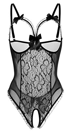 AIBINGGE Lingerie for Women Sexy Teddy One-Piece Lace Babydoll Bodysuit Nightie Plus Size(Black,M)