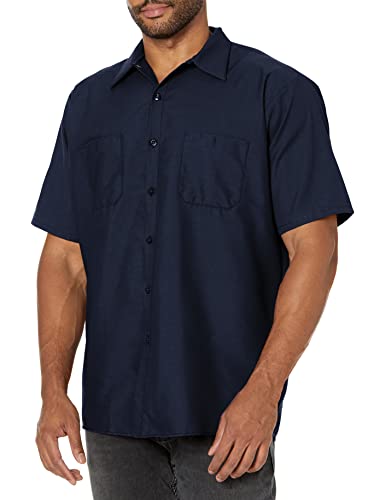 Red Kap Men's Standard Industrial Work Shirt, Regular Fit, Short Sleeve, Navy, X-Large