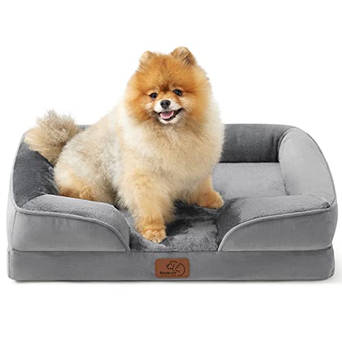 Bedsure Orthopedic Dog Bed - Bolster Dog Sofa Beds for Small Dogs, Supportive Foam Pet Bed with Removable Washable Cover, Waterproof Lining and Nonskid Bottom Couch, Grey