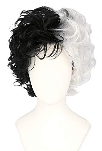 Topcosplay Women and Girls Wig Short Black and White Wigs Halloween Cosplay Wig