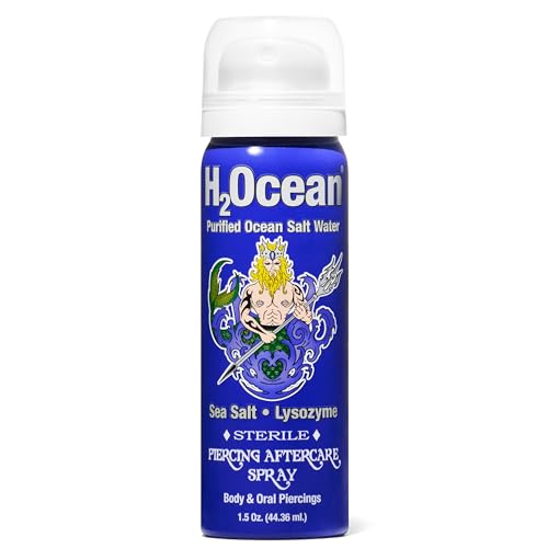 H2Ocean Piercing Aftercare Spray, Sea Salt Keloid & Bump Treatment, Wound Care Spray Organic Wound Wash For Ear, Nose, Naval, Oral Body Piercings 1.5oz