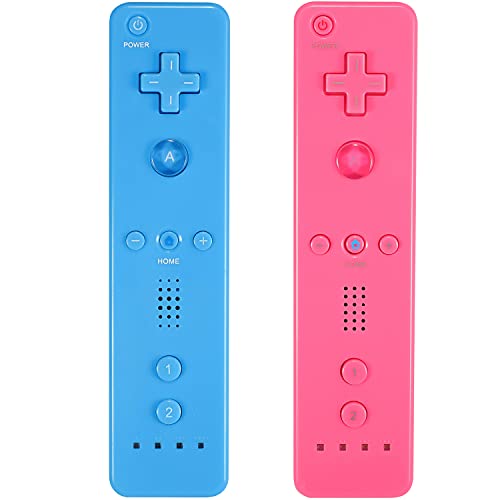 Yosikr Wii Controller 2 Pack, Wii Remote Controller with Silicone Case and Wrist Strap Compatible for Wii/Wii U (Pink and Blue)