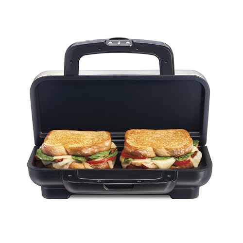 Proctor Silex Deluxe Hot Sandwich Maker with Easy-Clean Durable Nonstick Ceramic Plates, Fits up to 2 Grilled Cheese, Ruebens, Tortas or Subs, Stainless Steel (25415PS)