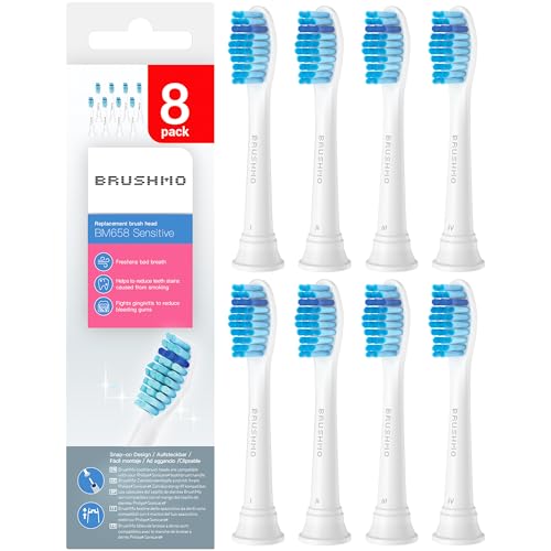 Brushmo Genuine Soft Replacement Toothbrush Heads Compatible with Philips Sonicare HX6053/64 for Sensitive Teeth, 8 Pack