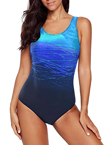 Aleumdr Women's Sexy One Piece Swimsuits for Women Criss Cross Backless Tummy Control Bathing Suits Sports Monokini Swimwear Blue Large