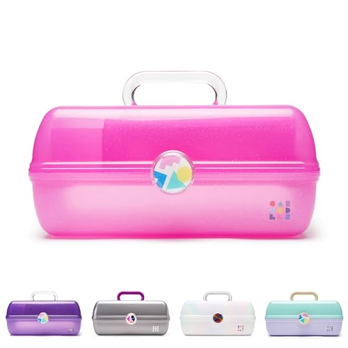 Caboodles On-The-Go Girl Makeup Box, Hot Pink Sparkle, Hard Plastic Makeup Organizer Box, Built-In Mirror, Secure Latch for Safe Travel, Spacious Storage for Large Items