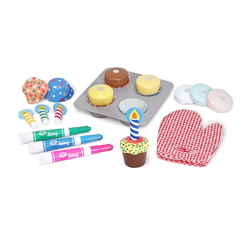 Melissa & Doug Bake and Decorate Wooden Cupcake Play Food Set Kids Toy Cupcakes, Play Kitchen Food for Kids Ages 3+ - FSC-Certified Materials