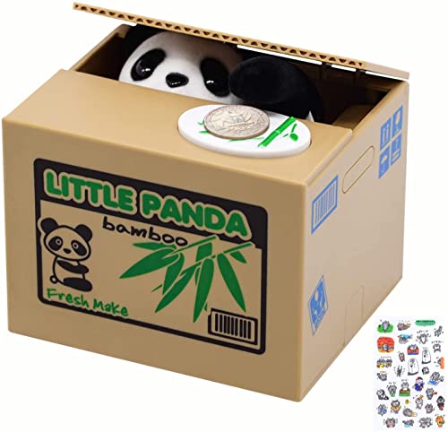 Panda Piggy Bank,Panda Bank Stealing Coin,Panda Coin Bank, Little Panda Bamboo Bank, Automatic Money Saving Piggy Bank for Boys, Girls, Great Gift for Children(Panda Version)