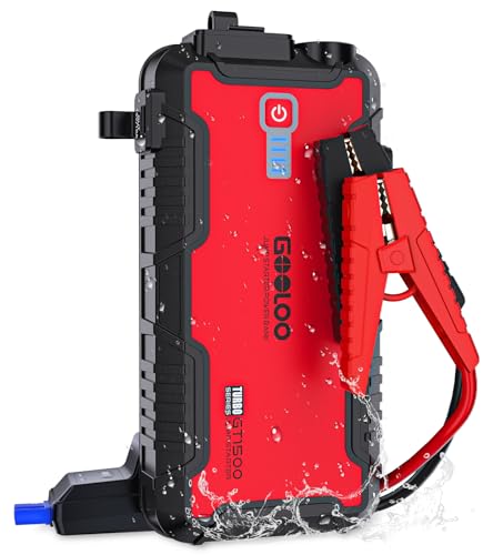 GOOLOO Jump Starter Battery Pack - 1500A Peak Car Jump Box, Water-Resistant Battery Booster for Up to 8.0L Gas or 6.0L Diesel Engine,12V SuperSafe Portable Jumper Starter with Quick Charge,Type C Port