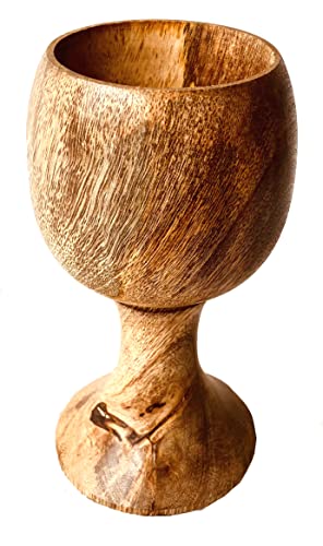 ALADEAN Wooden Goblet Cup 6' - Handmade Wood Vintage Chalice Wine Drinking Goblet Cup Gift 5oz Wood Cup for Congregations, Wedding Anniversary Party Christmas Eucharist, Kiddush Cup (1Pc)