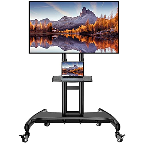 Perlegear Mobile TV Cart for 32-80 Inch Flat/Curved LED/LCD/OLED TVs Rolling TV Stand with Height Adjustable Shelf Max VESA 600x400mm up to 100lbs- Outdoor TV Stand Trolley with Wheels- PGTVMC05