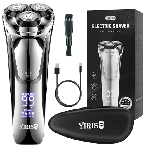 YIRISO Electric Razor for Men, Men’s Electric Shavers, Wet & Dry Shaver with Pop-up Trimmer, Rechargeable Waterproof Portable Shaver with LCD Display/Travel Organizer/Travel Lock Ideal Men Gift