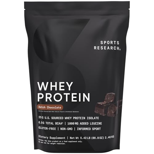 Sports Research Whey Protein Powder - Sports Nutrition Protein Powder for Lean Muscle Building & Workout Recovery - 5 lb Bag Bulk Protein Powder 25g per Serving - Dutch Chocolate, 60 Servings