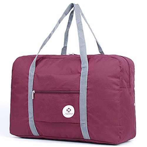 Narwey For Spirit Airlines Foldable Travel Duffel Bag Tote Carry on Luggage Sport Duffle Weekender Overnight for Women and Girls (1112 Wine Red)